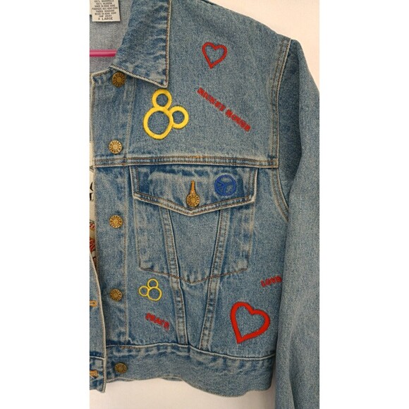 Vintage Disney Store Denim Jean Jacket Cropped Embroidered Mickey Mouse X-Large - Picture 4 of 16